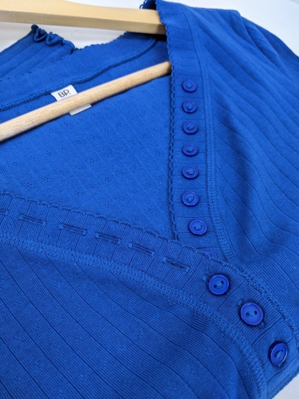 BP. Womens V-neck with Open Button-detail Placket Long Sleeve Top Royal blue - S - Picture 5 of 5